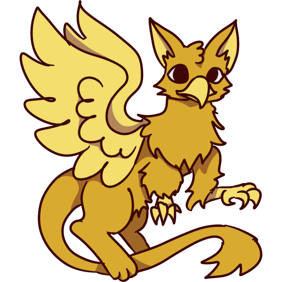 a yellow gryphon with its wings outstretched